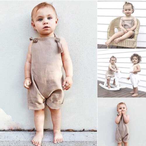 Toddler Summer Khaki Overalls Children Clothes Kids Boy Girl Loose Bib Pants Romper Jumpsuit Playsuit Outfits Fit 0-3T