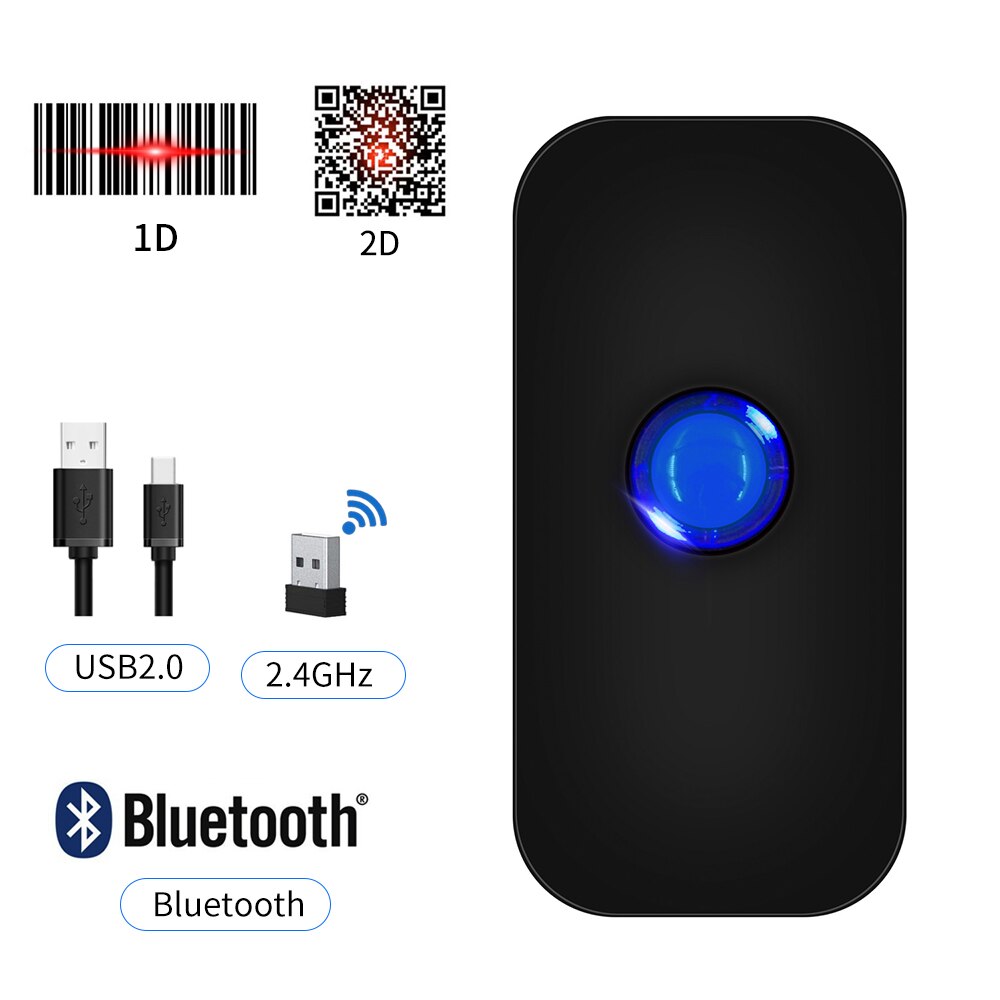 2D przenośny mini Bluetooth bezprzewodowy czytnik kodów kreskowych USB 3 w1 bezprzewodowe i przewodowe połączenia USB