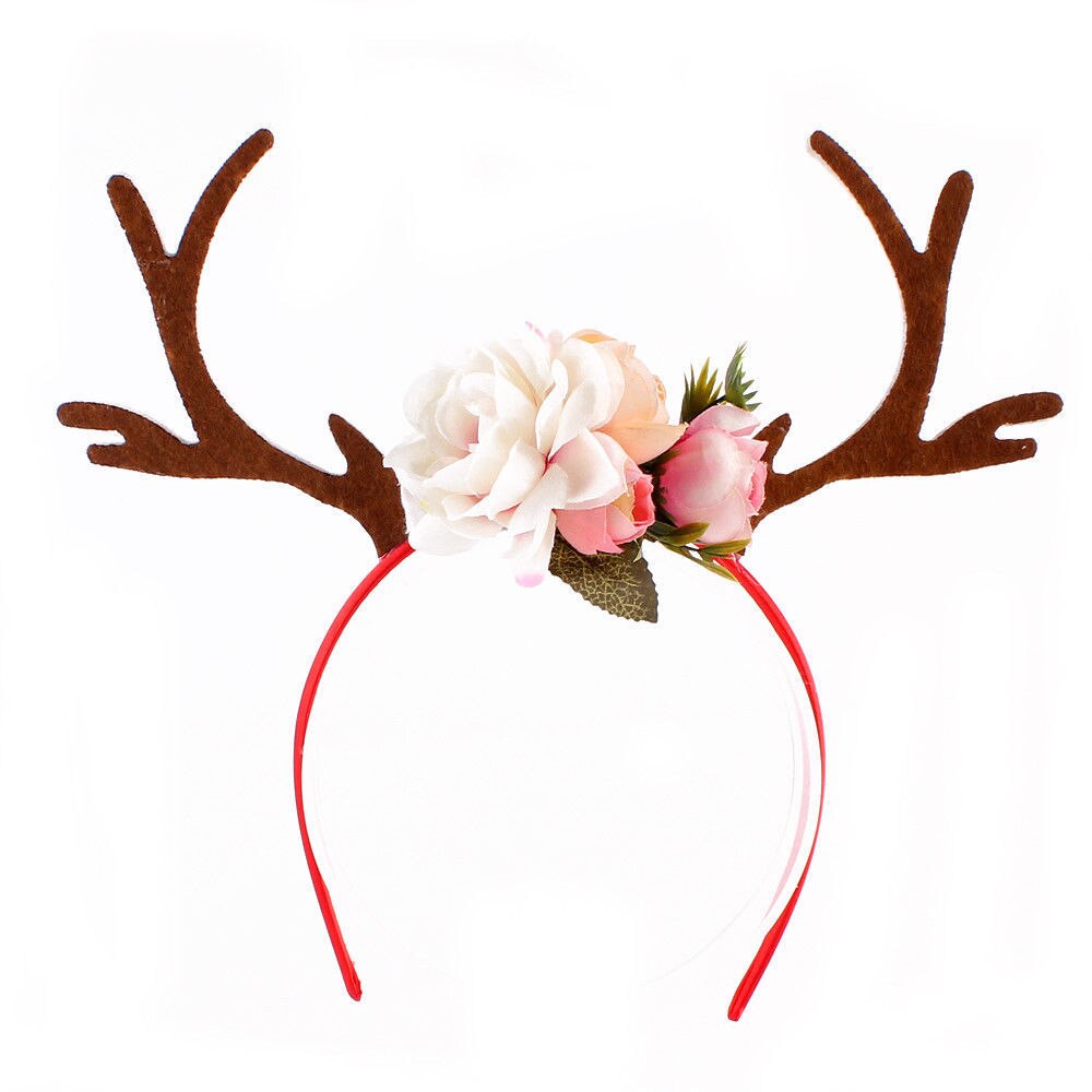 Diadema navideña para niña y mujer, disfraz cuernos de ciervo y flores, diadema para orejas, diadema para , vacaciones, novedad de Navidad: Blanco