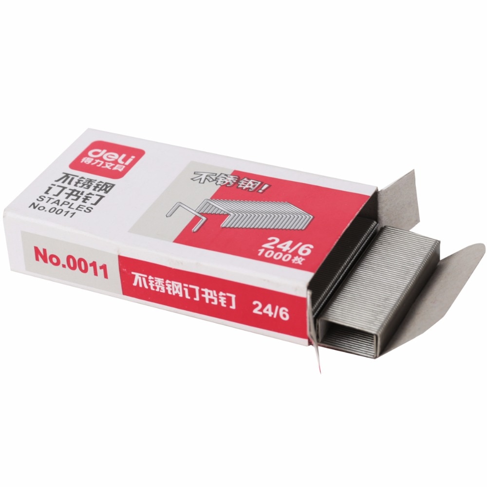 Deli staples 1000 pcs/box 24/6 7*3.7*1.5cm office Staples for Stapler Paper Binding Stationary Stainless steel stapler school