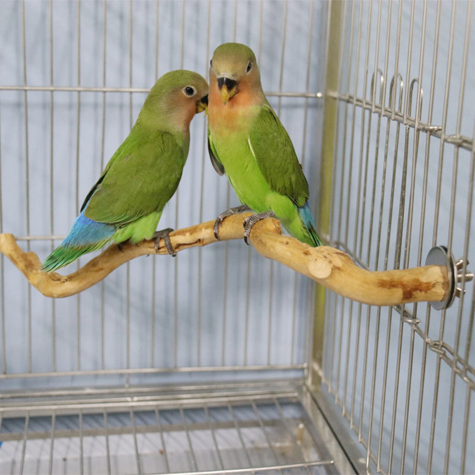 Vogelvoerbekers Met Baars, Papegaai Spiegel Speelgoed Voor Vogelkooi Hangende Houten Vogelstandaards Met 2 Roestvrijstalen Voerbakken Vogelvoeding En Water Geven Supp