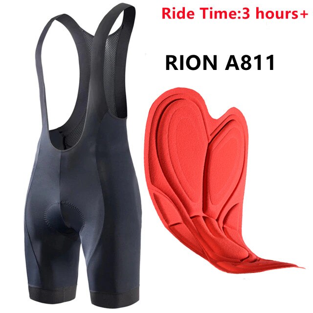 RION-pantalones cortos de Ciclismo para Hombre, con Culotte pechera, con interfaz elástica®Mallas transpirables para bicicleta de montaña, pantalones cortos con almohadilla de GEL: RION A811 / S