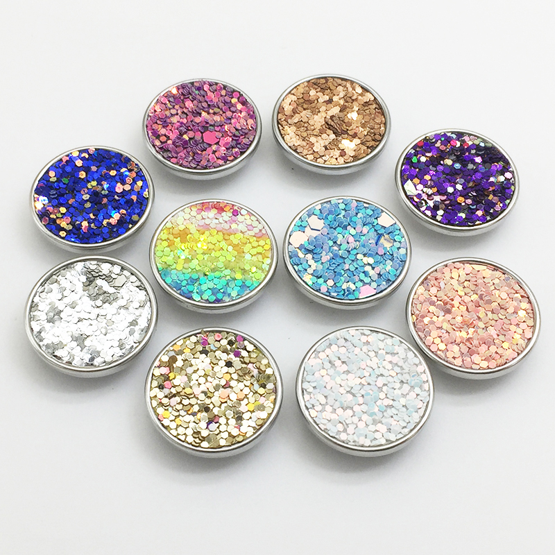 Schitterende glitter zeemeermin veelkleurige koperen armband met 20mm drukknopen, doe-het-zelf armband  mf7767