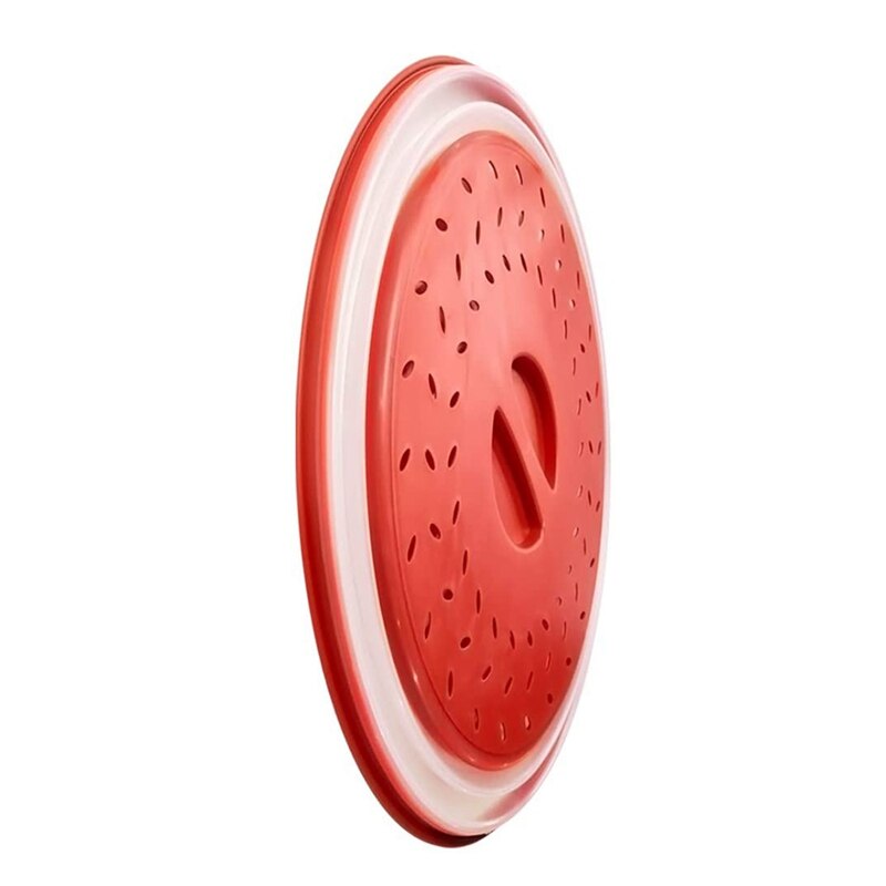 Microwave Plate Cover Food Plate Lid Cover, Plate Guard Lid with Steam Vent & Colander Strainer for Fruit (Red)