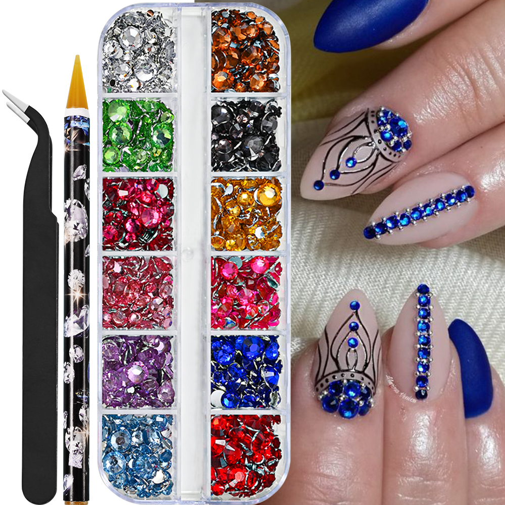 Perles demi-rondes à 12 grilles, breloques 3D pour ongles, 1.5/2/2.5/3/4/5mm, perles blanches à dos plat, bijoux pour ongles, artisanat des ongles, strass: Rouge