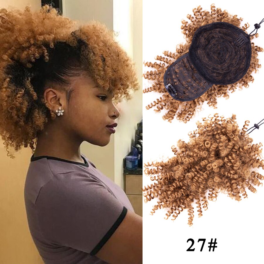 Leeons Kinky Curly Hair Bangs High Puff Ponytail Synthetic Hair Extensions African American Hair Ponytail With Bangs 11 Colors: 27