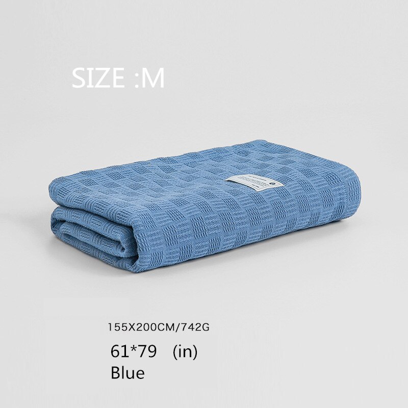 Manta de punto grueso para verano, sábanas aire acondicionado de algodón puro, manta de piel, manta para siesta Oficina, Sábana de Color sólido para el hogar: Blue M