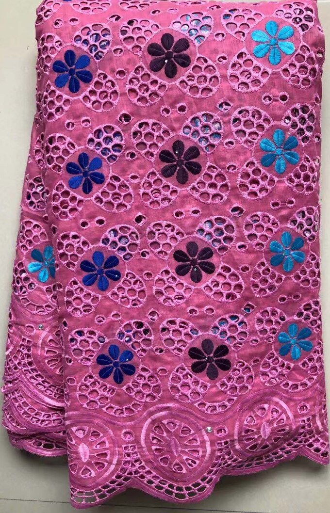 Tela de encaje suizo de 5 yardas, bordado de piedras, tejido de algodón de estilo africano, gasa suiza, Popular, estilo Dubái, VLL4572,