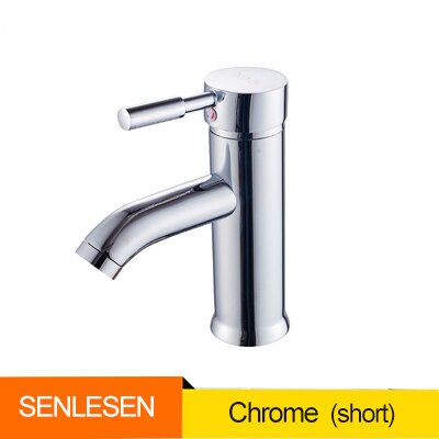 Senlesen Tall Bath Sink Faucet Bathroom Slim and Cold Basin Water Mixer Tap Bathroom Single Sink Faucet: chrome short