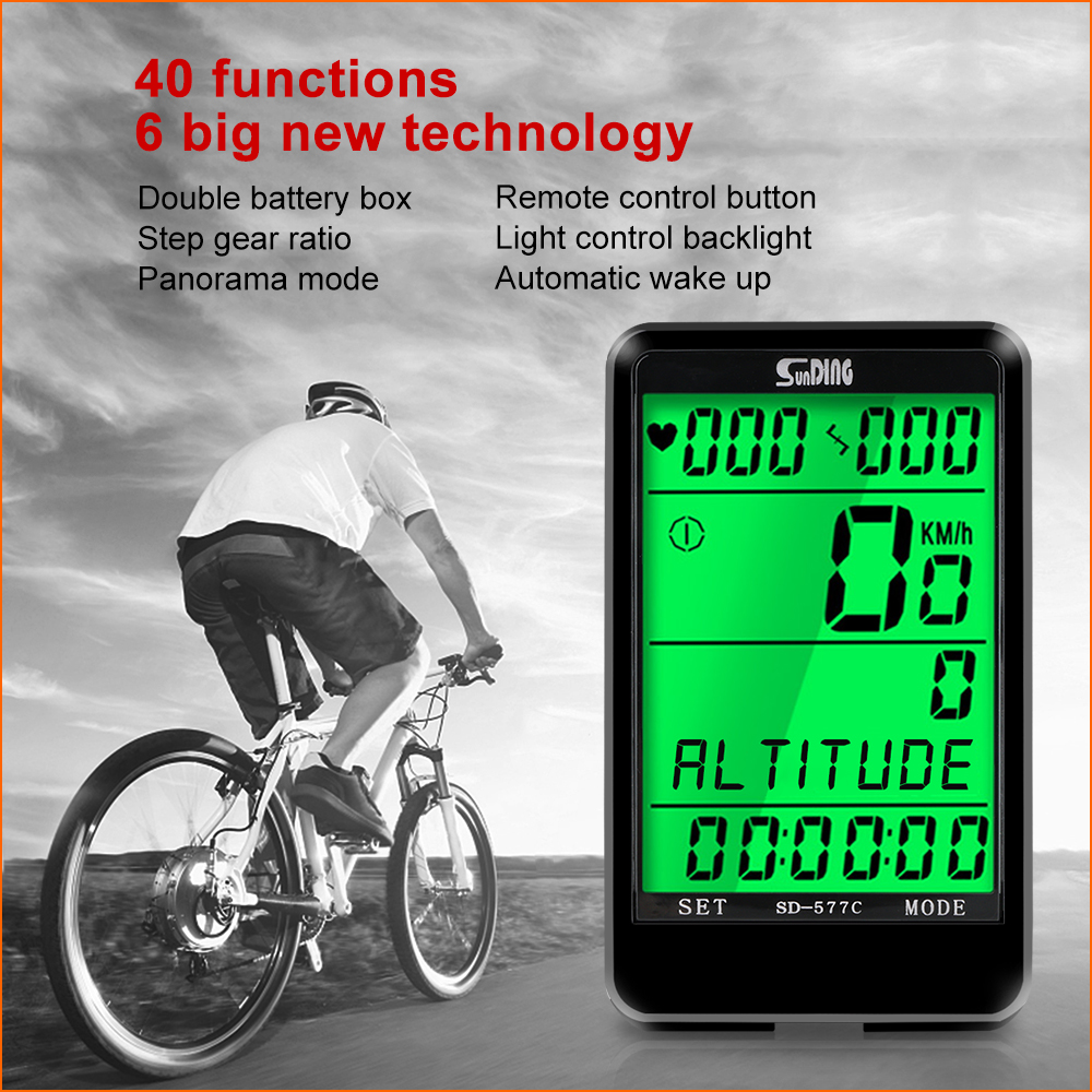 Sunding SD-577C Cycling Computer Wireless Stopwatch MTB Bike Cycling Odometer Stopwatch Bicycle Speedometer Time LCD Backlight