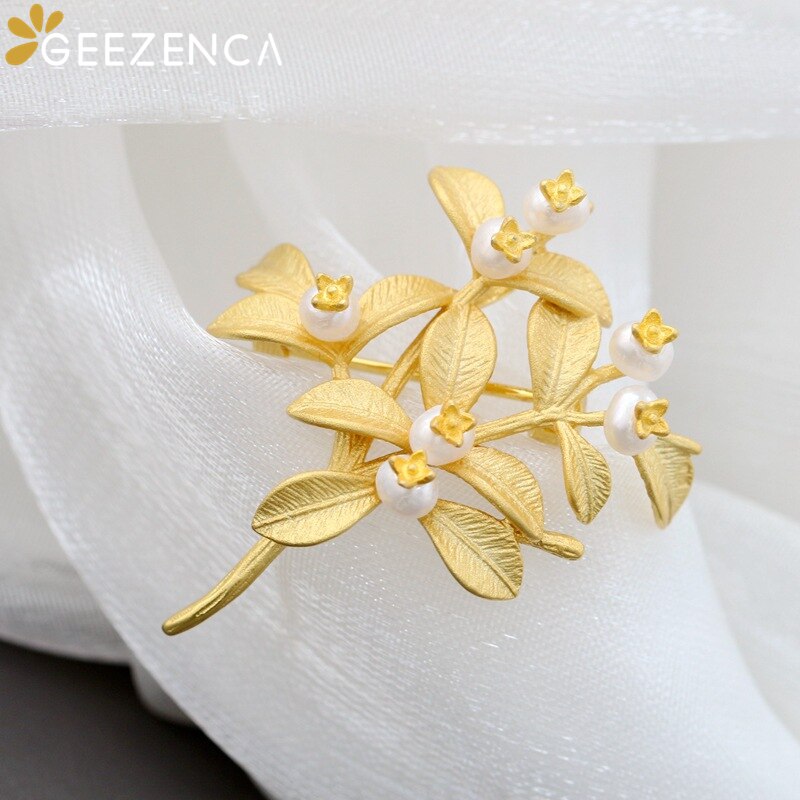 Geez"s925 argento placcato oro perle d'acqua dolce naturali spilla da donna gioielleria raffinata ramo di un albero foglia spille spille regalo alla moda
