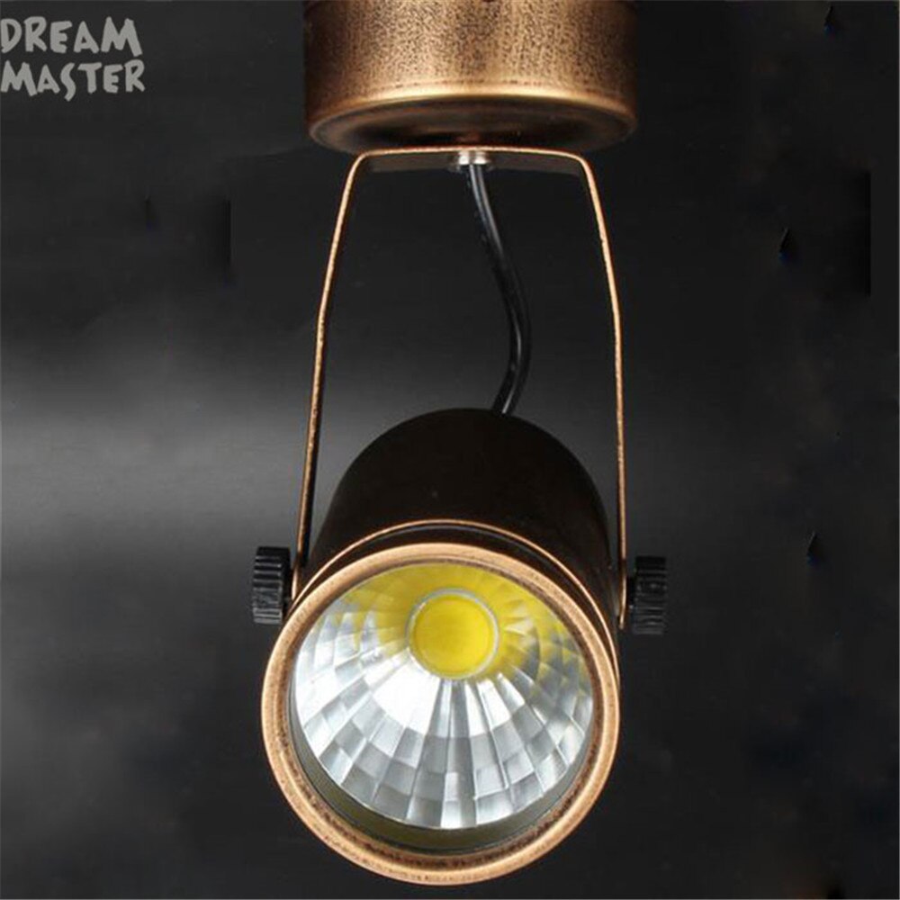 Focos para tienda de ropa COB marrón Vintage retro Europeo Americano, barra de café, lámpara LED de pista de riel montada en el techo industrial