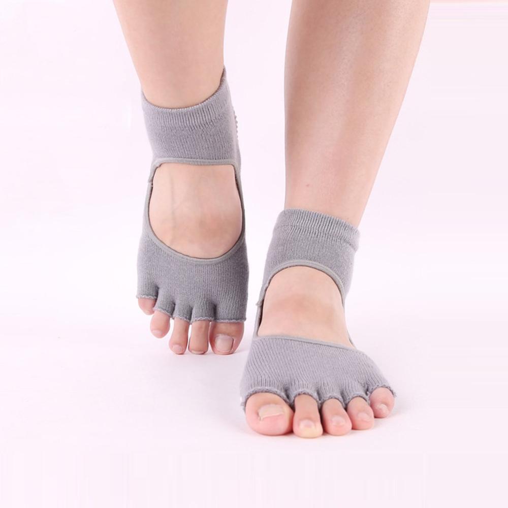 Finger tå separate sokker kvinde silikone skridsikre tå sokker bomuld pilates yoga sømløse sokker: Grå