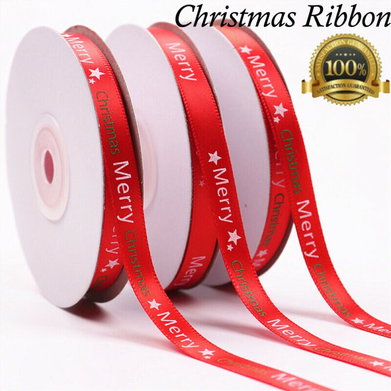 Rødt julebånd juleindpakningsbånd festdekoration 25 yard 10mm bred