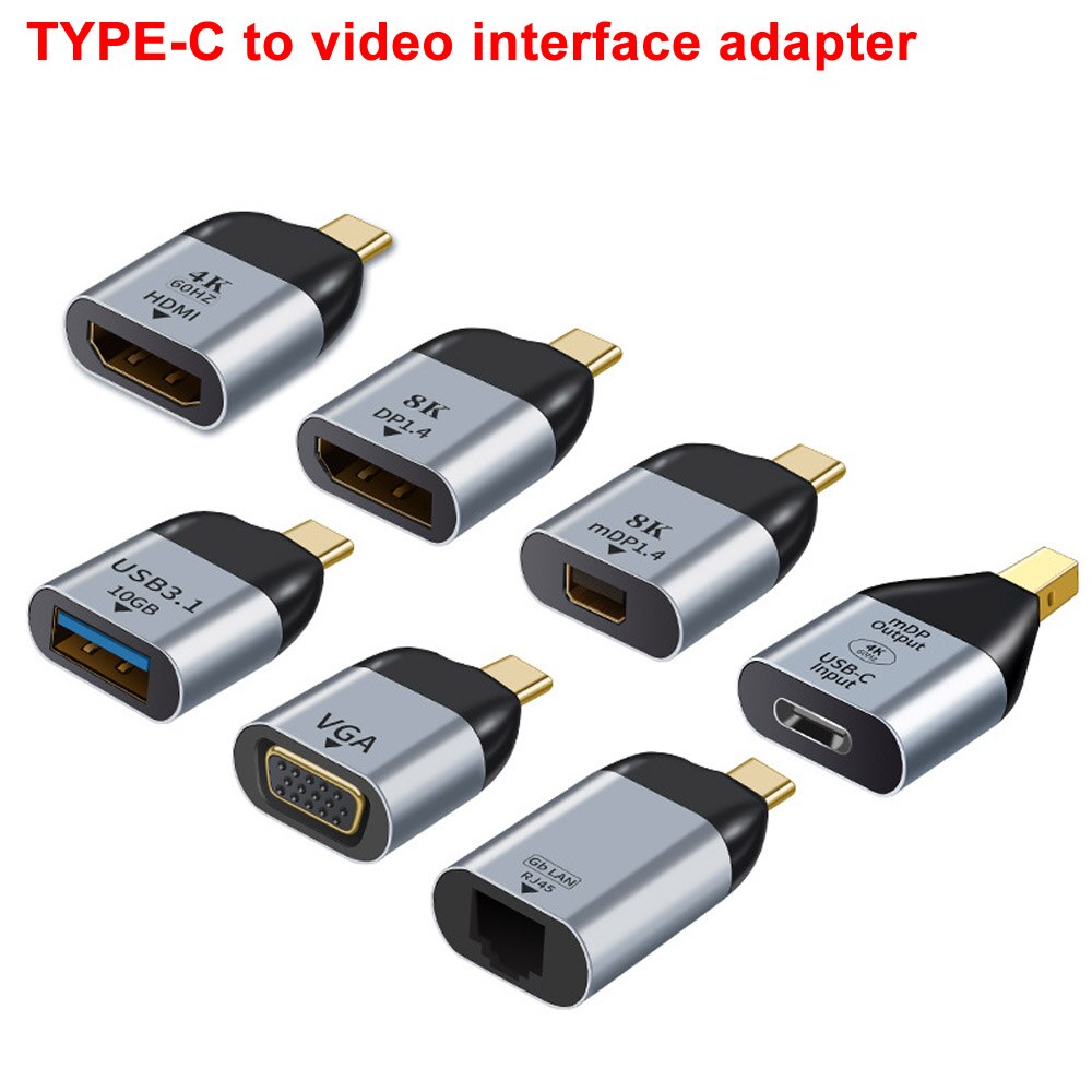 1 Uds USB 3,1 tipo C a Hdmi a Vga/DP/Gb/mDP adaptador convertidor de enchufe proyección 4K/8k 60Hz USB C macho a hembra vídeo HD