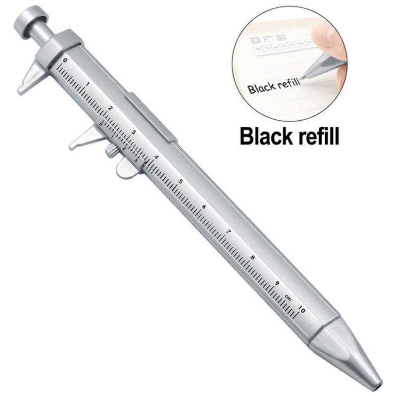 0-100MM Vernier Caliper Marker Pen Ballpoint Pen Silver Gauging Tools Multifunction Measuring Pen Measuring Hand Tool: Black refill