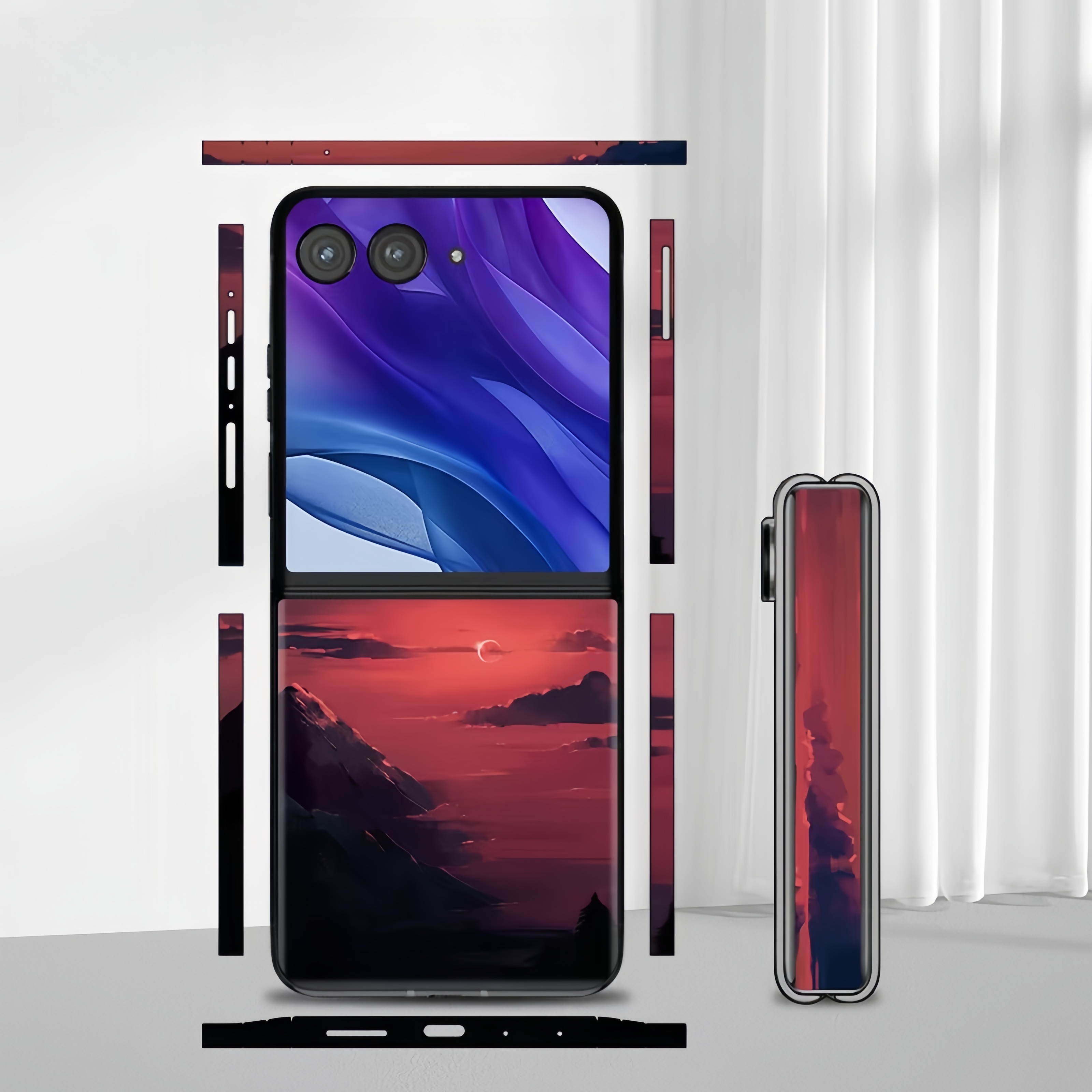 Colorful Anti-Scratch Phone Skin For Motorola Razr 40 50 Ultra Back + Hinge Decal Matte Film For Moto Razr 40 50 Decal Sticker: Silver / bundle 18