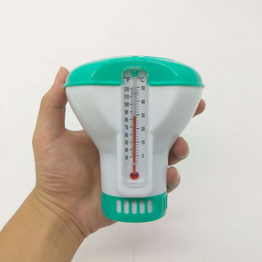 Swimming pool chlorine dispenser with thermometer, disinfection, automatic applicator pump, whirlpool cleaning accessories