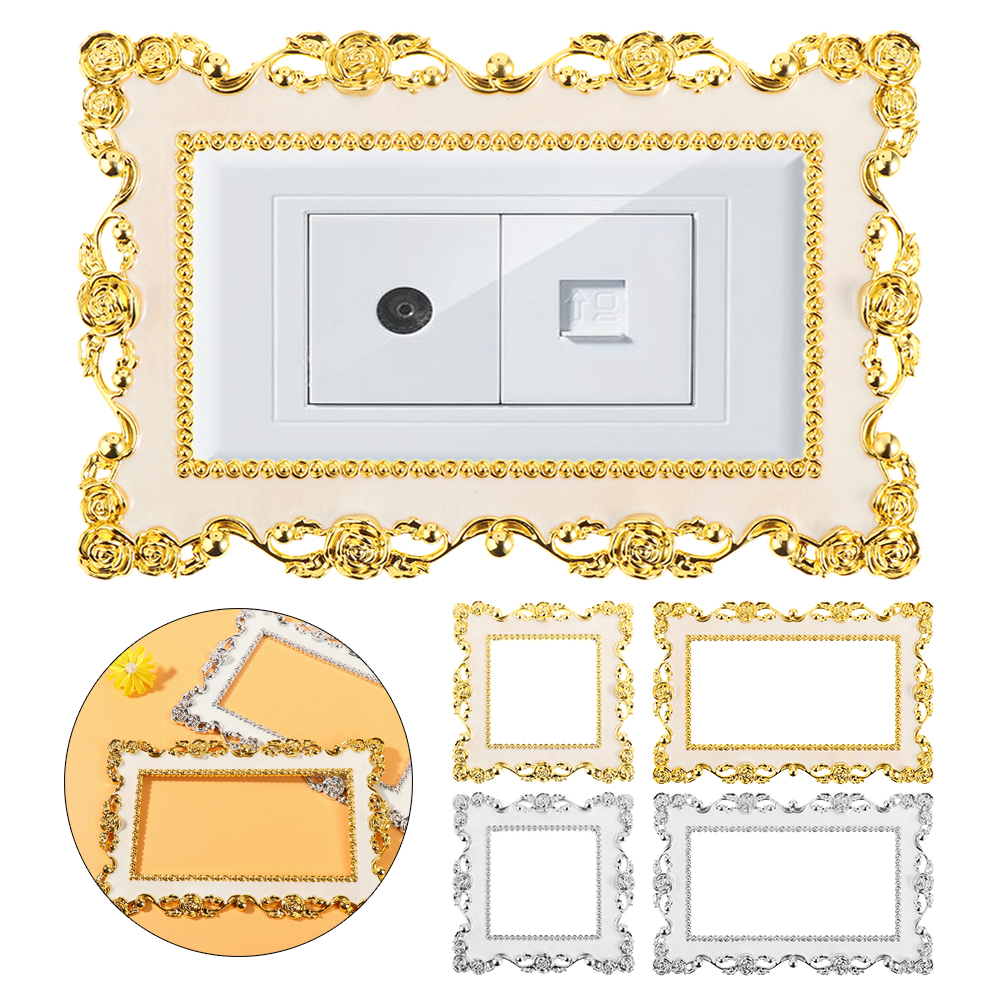 1Pc Rose Gold Silver Edge Light Switch Cover Resin Single Double Surround Socket Frame Wall Sticker Office Home Decor