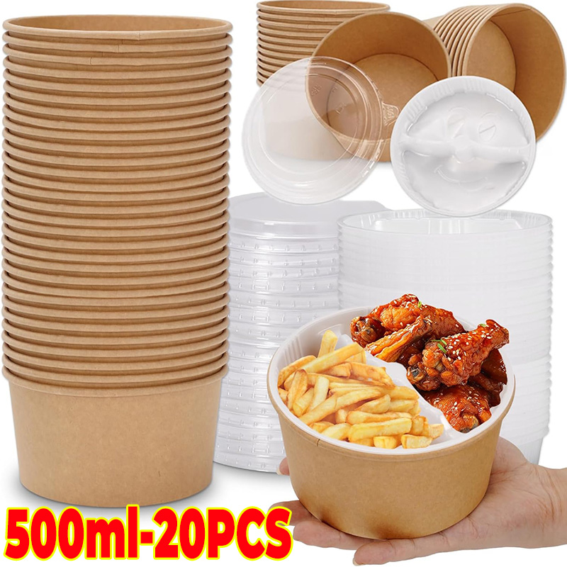 10/20 szt. Jednorazowe pudełka na obiad kraft, pojemniki na owoce i sałatki, szybkie opakowania na jedzenie z pokrywką na imprezy i kemping: Srebrny