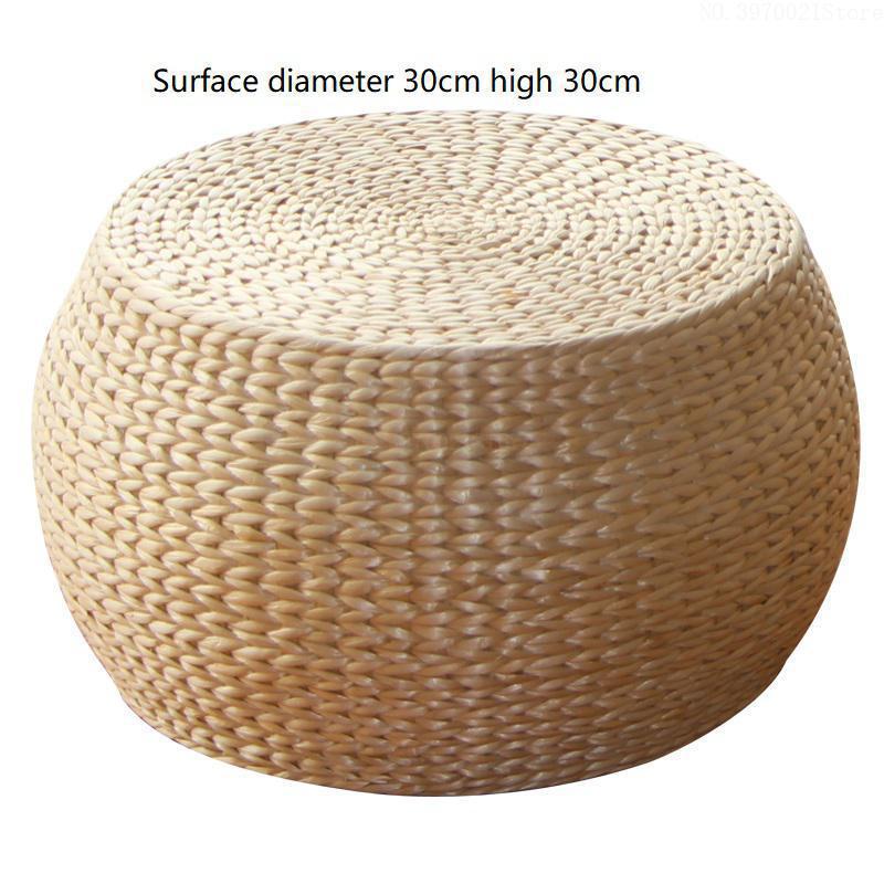 Naturligt halm håndlavet pude stue rund tatami træ skift sko afføring lille sofabord træbænk: 30 x 30cm