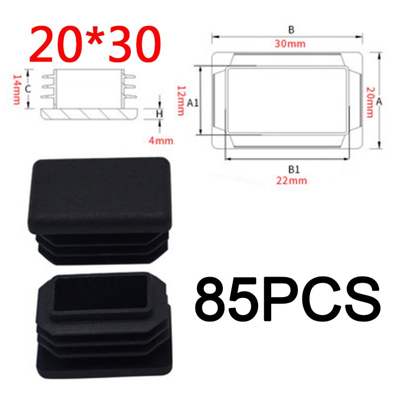 Plastic Steel Rectangular pipe plug Black Furniture Leg plug Anti Slip Feet Protector Pad Plastic square tube cap plug: 20x30mm
