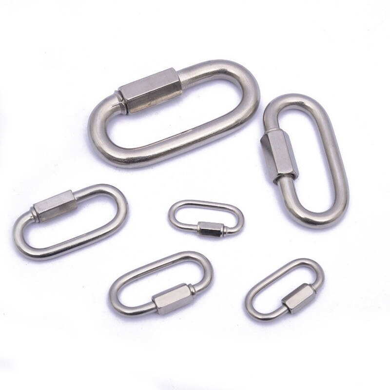 Stainless Steel Screw Lock Climbing Gear Carabiner Quick Links Safety Snap Hook Chain Connecting Ring Carabiner Chain Buckle