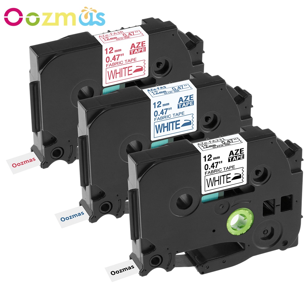 Brother-paquete de 3 cintas de tela de hierro, Tze-FA3 de Tze-FA231, 12mm, para cintas de Impresoras Brother P touch