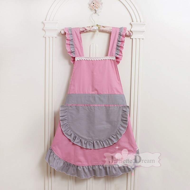 Korean style ruffle lace aprons for women baking mats apron kitchen helper cooking gloves princess pocket not waterproof: 014
