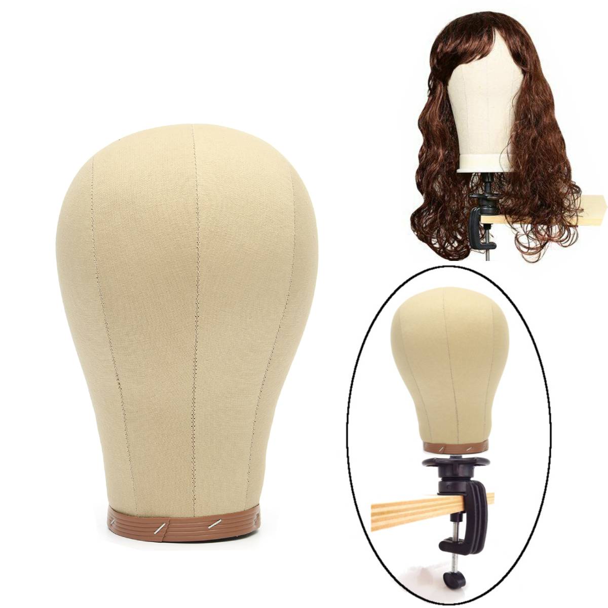 Training Mannequin Head Canvas Covered Plastic Foam Filled Block Head Display Styling Mannequin Manikin Head Wig Stand 22-23"