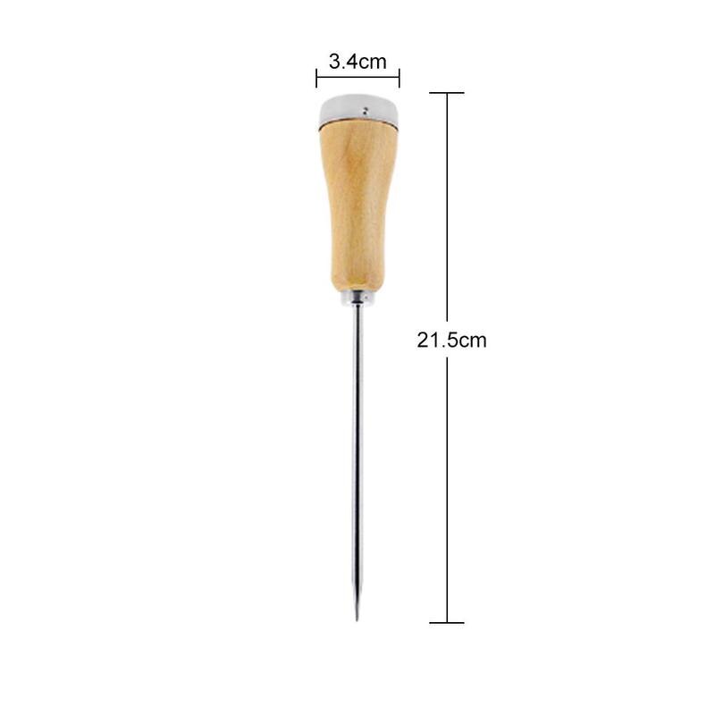 Vintage Stainless Steel Ice Pick Punch Kitchen Tool Wooden Handle Metal Cover