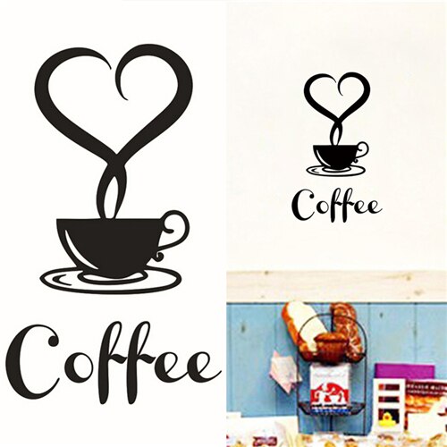 1pc Black Coffee Cup Vinyl Wall Sticker Coffee Shop Restaurant Wall Decor Decals Kitchen Decoration