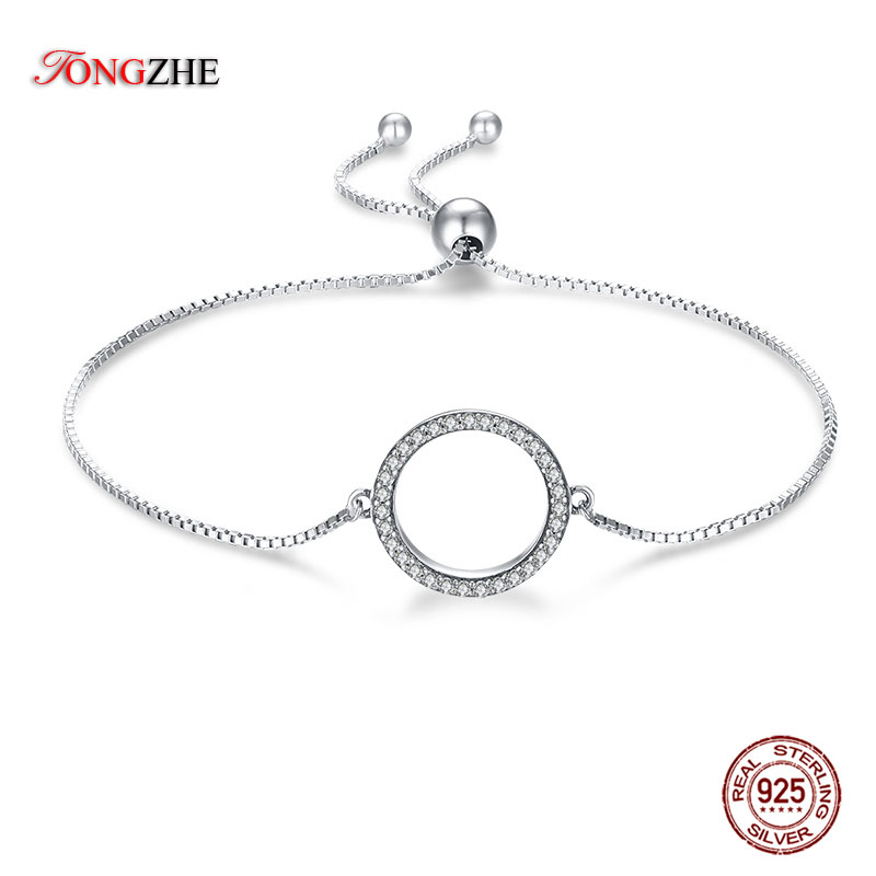 TONGZHE Luxe Armbanden Ronde Vrouwen Mannen 925 Sterling Zilver Tennis Kristallen met Adhustable Bal Punk Vriendschap Sieraden