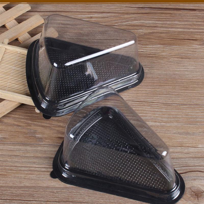 10PCS Triangle Cake Box Plastic Sandwich Packaging Cake Boxes Plastic Cake Packing Box Bakery Cake Packaging (Black)