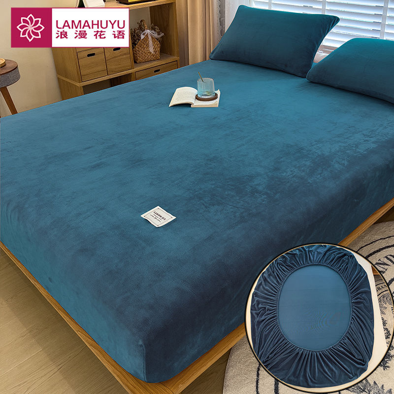 Morbido e caldo lenzuolo con angoli in peluche, coprimaterasso elastico, soffice biancheria da letto in mucchio corallo, biancheria da letto matrimoniale di lusso per coppia invernale: Twin / Cielo Blu