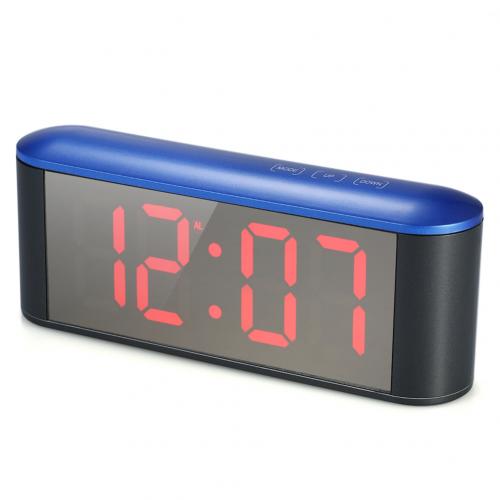 Table Desk LED Screen Mirror Digital Time Temperature Display Snooze Alarm Clock LED Screen Temperature Display Adjustment: BlueCase RedLight