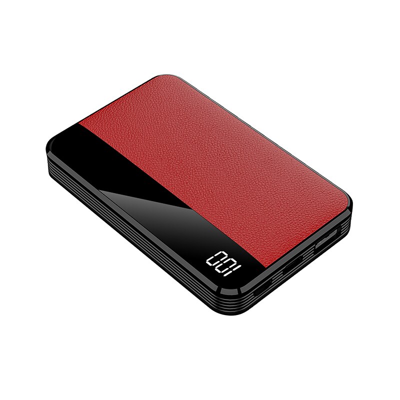 30000mAh Power Bank Mini Mirror Screen Digital Display Portable Phone Battery Ultra-thin Power Bank Outdoor Travel Charger: Red