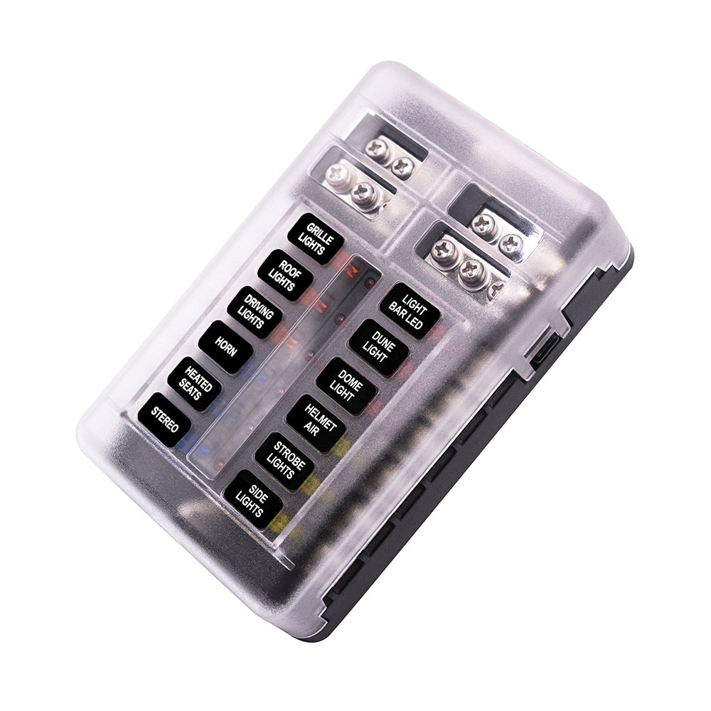 DC 12-32V Truck Motorhome Coach Boat Bus Bar Power Distribution Block Double Busbars 12-way Fuse Box with LED Lights 100Amp