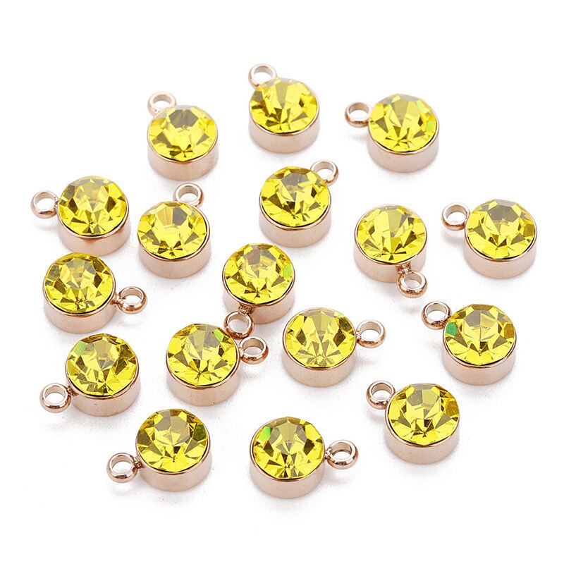 5pcs 12 Colors Stainless Steel Colorful Crystal Charms Cz Rhinestone Birthdaystone Charm &Pendant For Birthday Jewelry Making: yellow