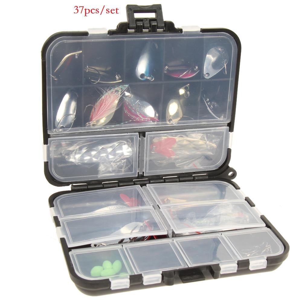 37Pcs Mixed Fishing Lures Hook Box Artificial Spoon Bait Set Fishing Kit Spinning Hard Bait Pesca Square Fishhook Box