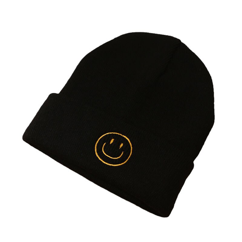 Söpö sarjakuva hymy virkattu neuloa pipo hatut pipo syksy kiinteä lämmin skullies pipot lippalakit naaras neulotut naiset tytöt tytöt talvi