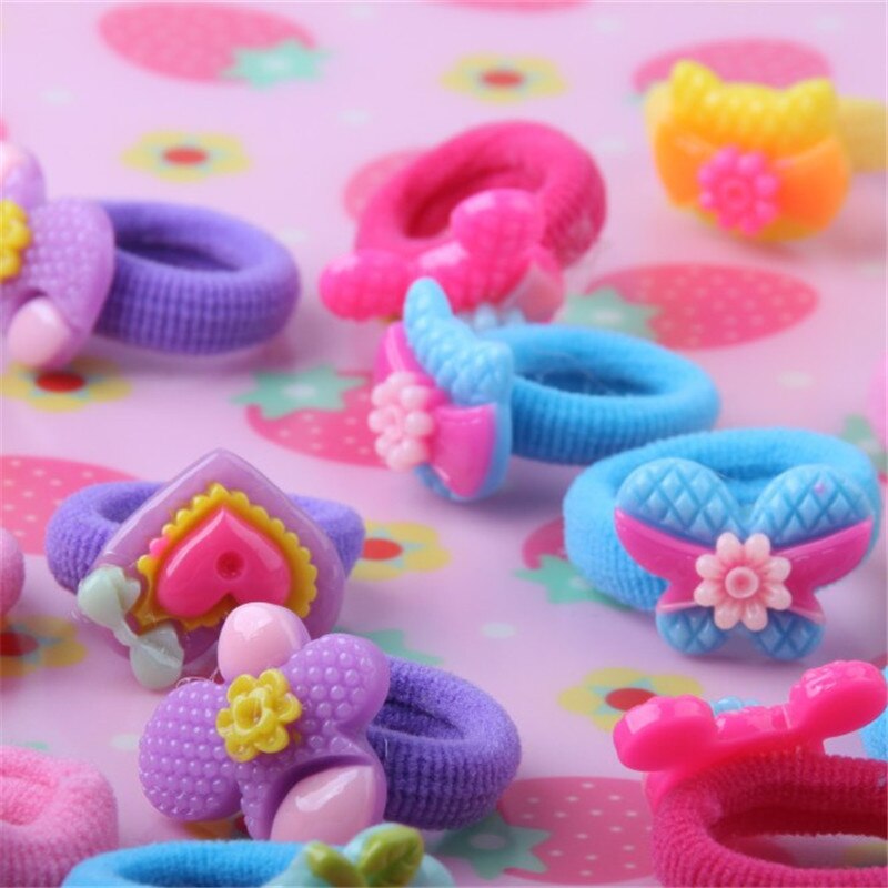 20PCS/Lot Little Girls Cartoon Elastic Hair Band Candy Color Hair Rope Kid Resin Headband Children Hair Accessories Tie Gum