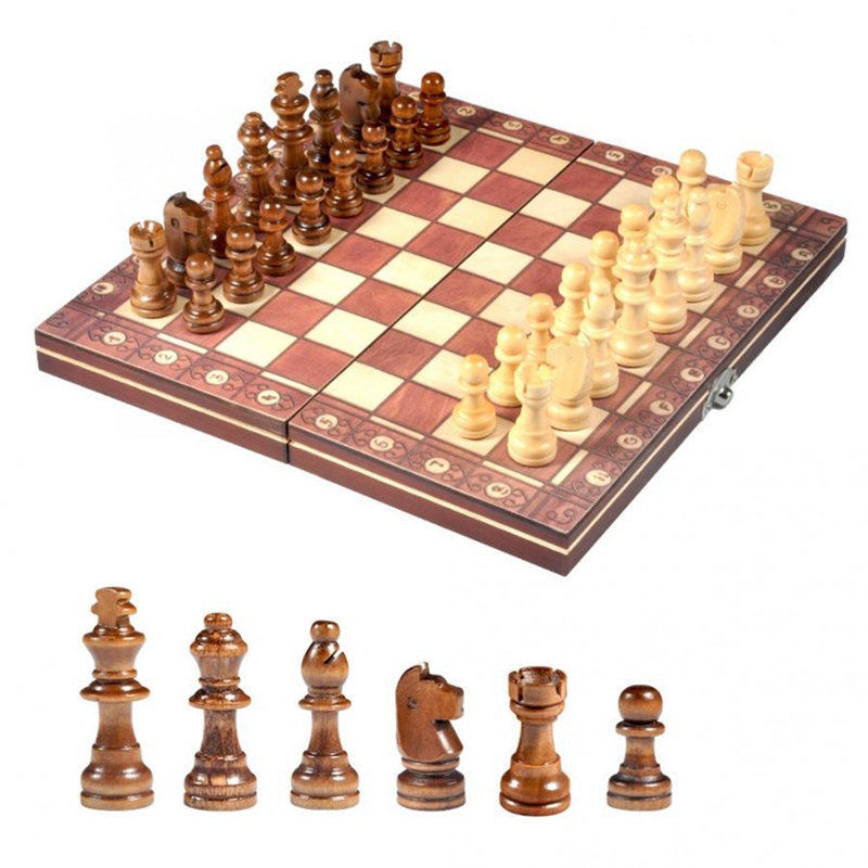 Set di scacchi e dama in legno 3 in 1 Set di scacchi da 15 pollici per Set di scacchi per principianti pieghevoli portatili da viaggio per bambini adulti