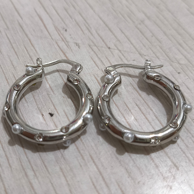 Boucles d'oreilles rondes en acier inoxydable pour femmes, couleur or, cristal, Imitation perle, métal, bijoux de fête au quotidien: Couleur or