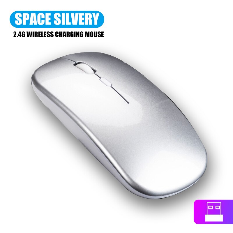 2.4Ghz RGB Wireless Mouse Rechargeable For Macbook For iPad tablet Bluetooth PC Computer Mouse For Laptops LED Backlight Silent: 2.4Ghz Sliver