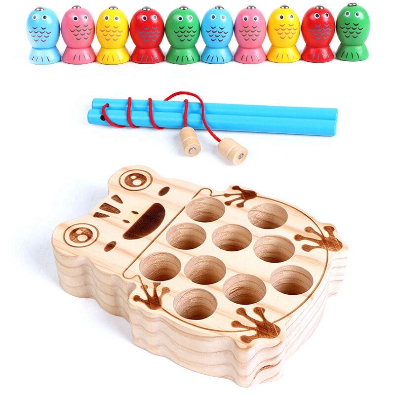 Jeux de pêche magnétiques Base de grenouille bébé jouets en bois fournitures de jardin d'enfants jouets de pêche éducatifs pour les enfants