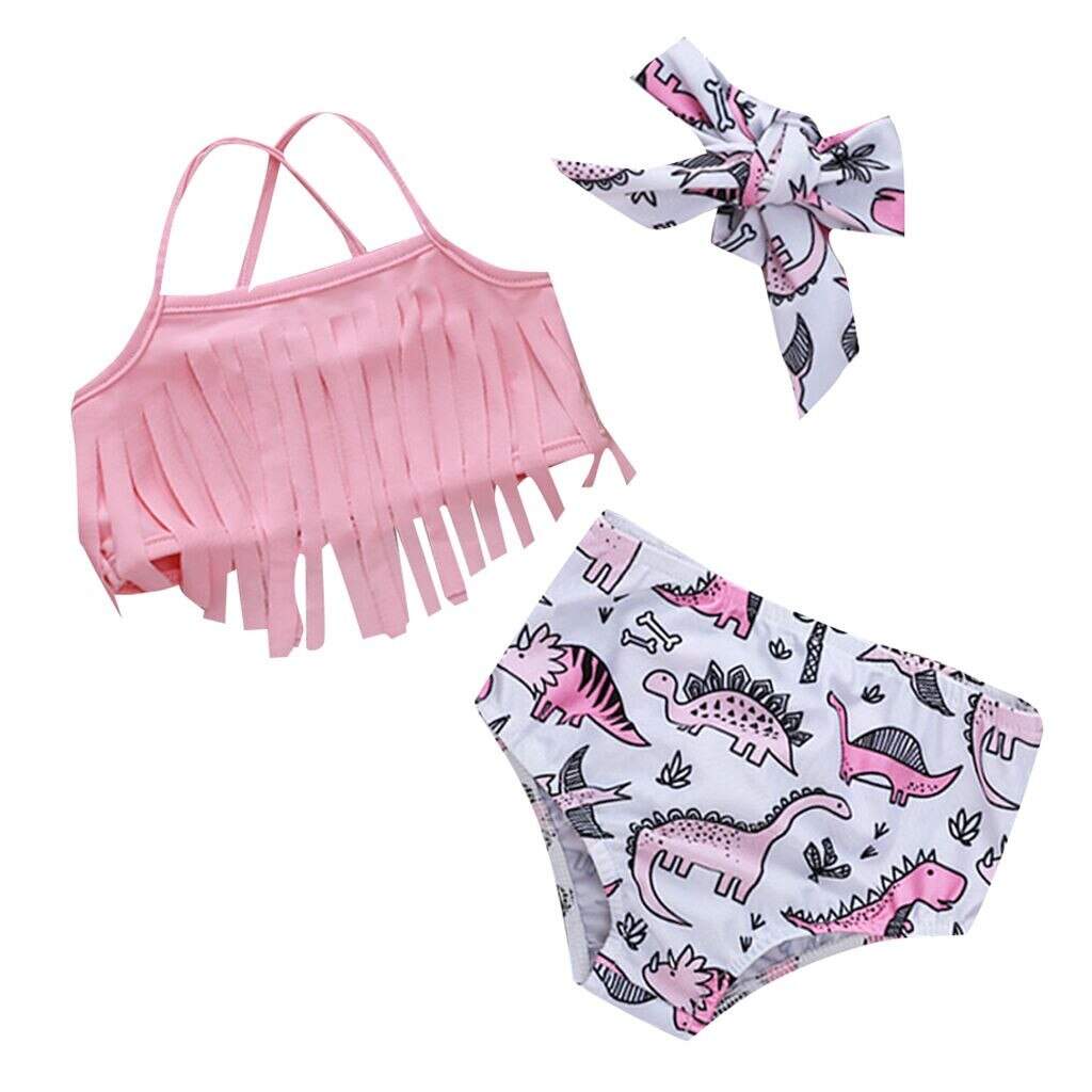 3 Pcs Kinderen Badmode Tweedelige Cartoon Afdrukken Kwastje Badpak Voor Meisjes Zomer Bikini Sets Kids Badpak Mooie Badmode sets