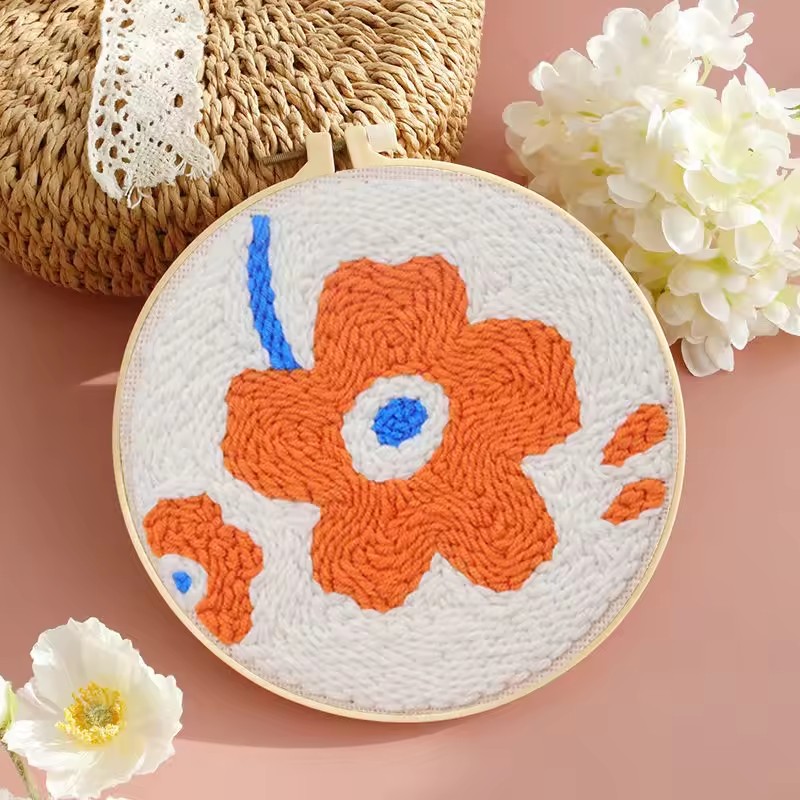 punch needle embroidery kits Flower Pattern Simple Craft Easy for adult beginners yarn painting punch needle Diy Set: green