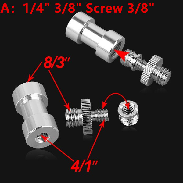 3 1 でクロームメッキ鋼 1/4 "-1/4" ネジに 3/8 "差込口のスタッド変換アダプタ一眼レフカメラの三脚: A 1/4" -3/8" Screw to 3/8"