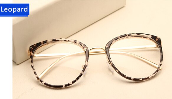Retro runde briller kvinder metal fulde briller ramme optiske briller klar linse computer briller: Leopard